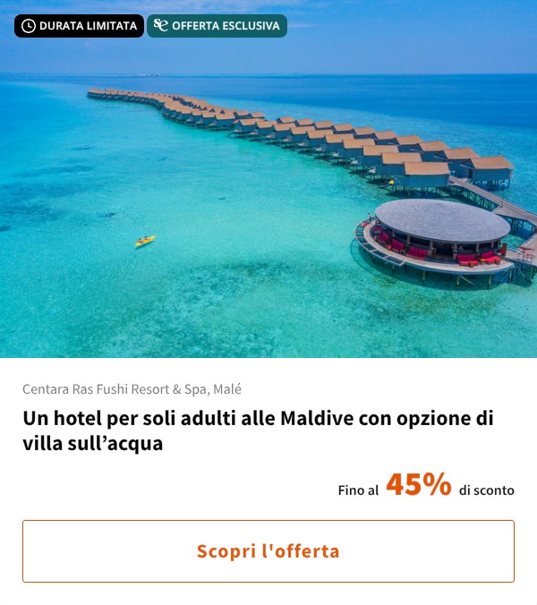 Un hotel per soli adulti alle Maldive con opzione di villa sull%27acqua