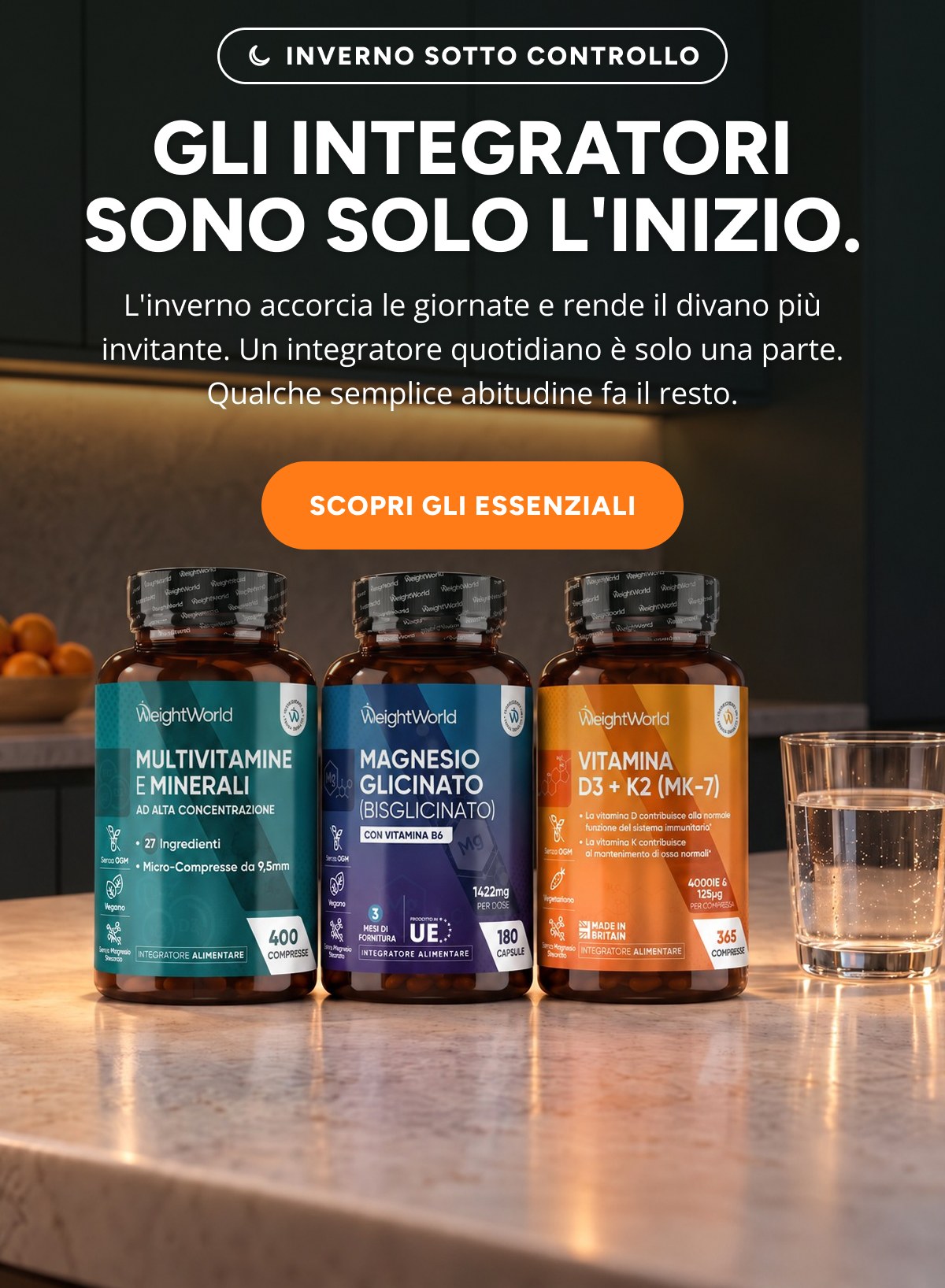 Gli integratori sono solo l'inizio. L'inverno accorcia le giornate e rendi il divano più invitante. Un integratore quotidiano è solo una parte.