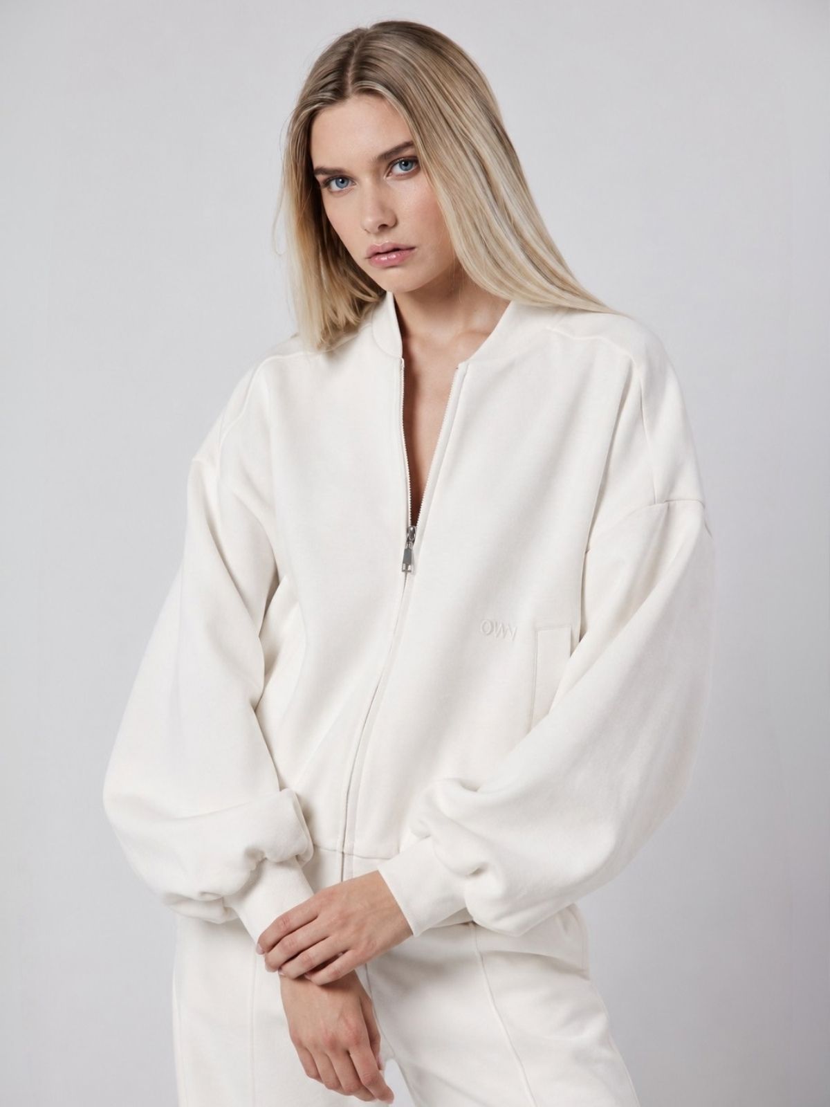 Giubbotto Bomber Loose Fit in Interlock Off White
