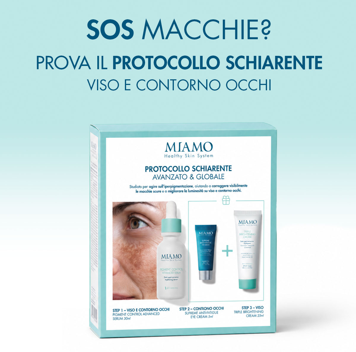 SOS MACCHIE, protocollo schiarente viso e contorno occhi
