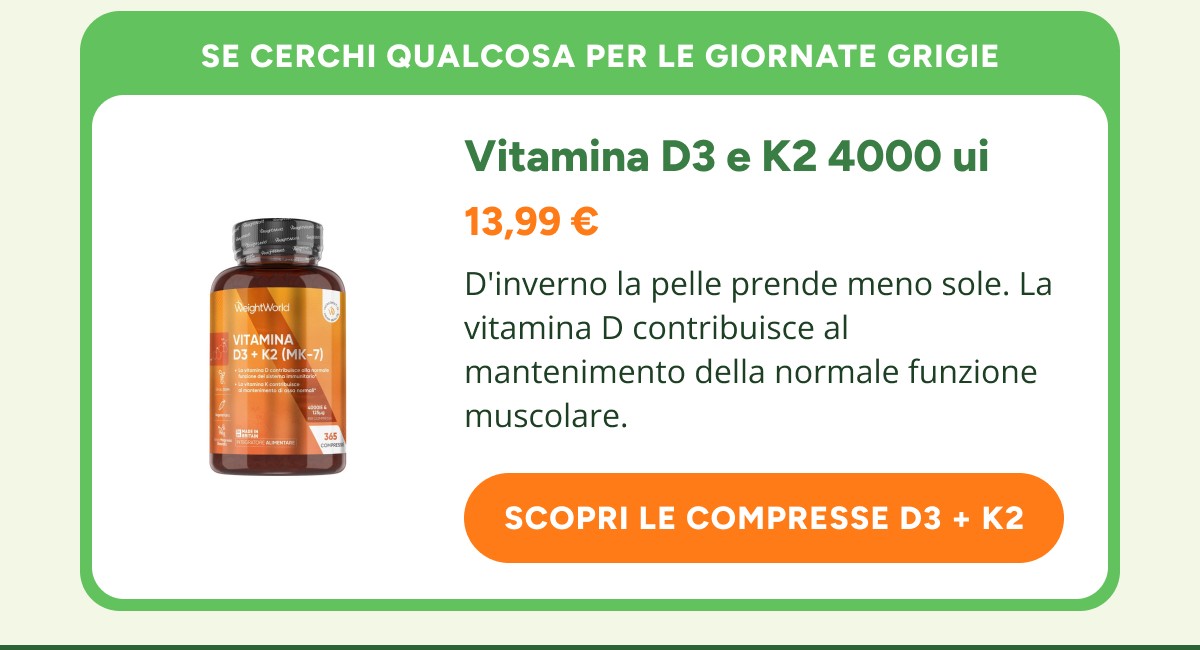Se cerchi qualcosa per le giornate grigie Vitamina D3 e K2 4000 ui 13,99 € D'inverno la pelle prende meno sole.