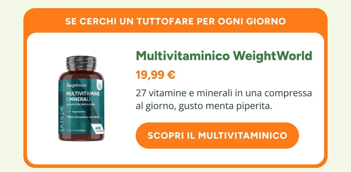 Se cerchi un tuttofare per ogni giorno Multivitaminico WeightWorld 19,99 € 27 vitamine e minerali in una compressa al giorno, gusto menta piperita.