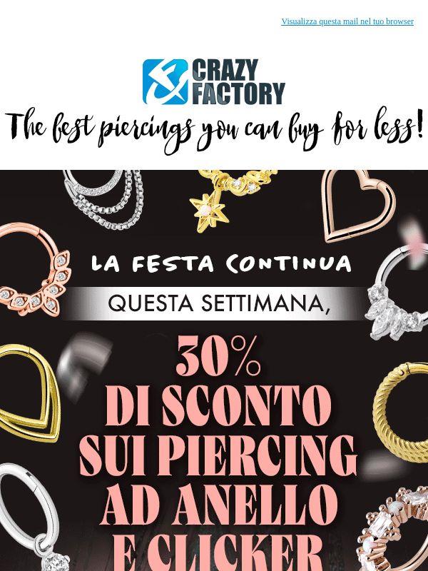 🎉 Continuiamo a festeggiare: 30% di sconto su tutti i piercing ad anello, !