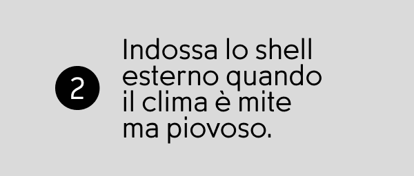 Indossa lo shell esterno quando il clima è mite ma piovoso.