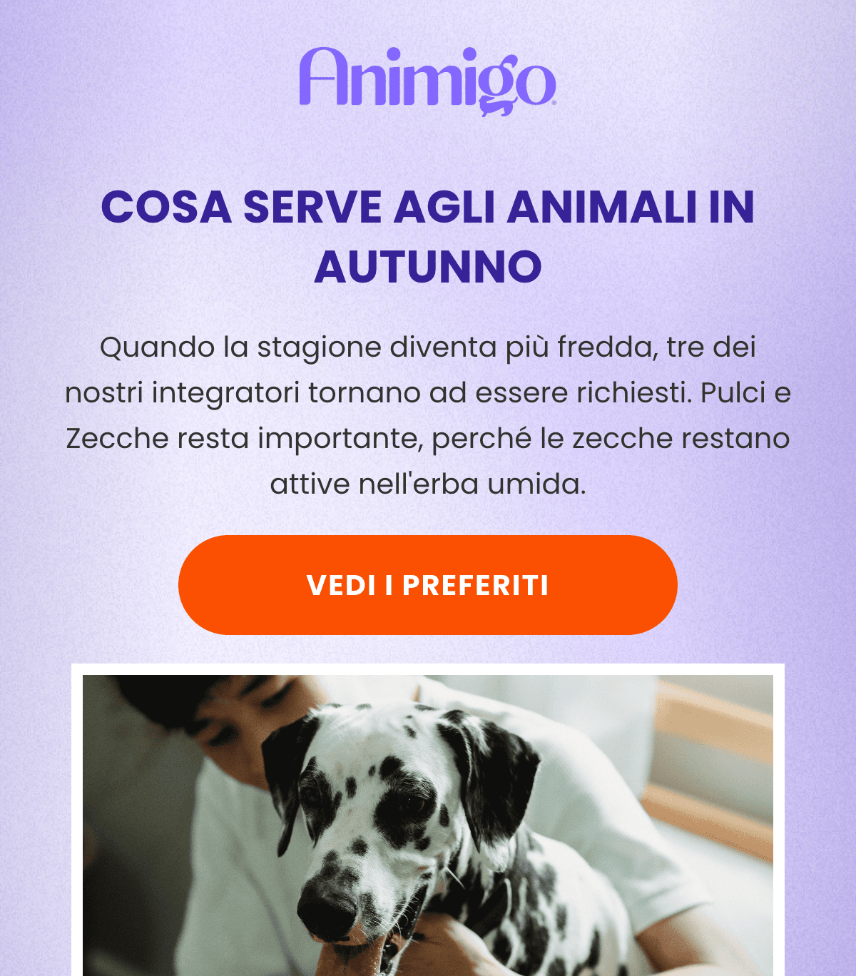 COSA SERVE AGLI ANIMALI IN AUTUNNO · Quando la stagione diventa più fredda, tre dei nostri integratori tornano ad essere richiesti. Pulci e Zecche resta importante, perché le zecche restano attive nell'erba umida. · VEDI I PREFERITI