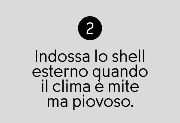 Indossa lo shell esterno quando il clima è mite ma piovoso.
