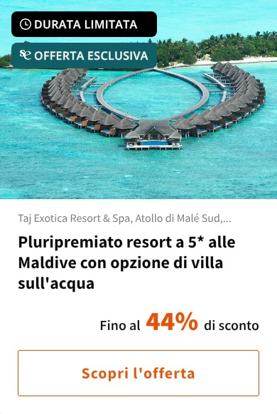 Pluripremiato resort a 5* alle Maldive con opzione di villa sull'acqua