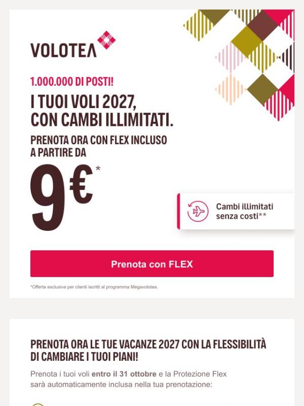 1.000.000 di posti da 9€. La flessibilità di cambiare volo è inclusa