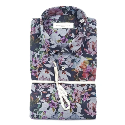 Camicia Floreale Blu Multicolor