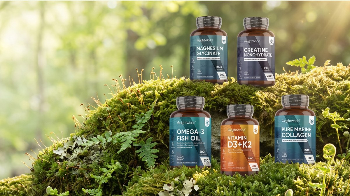 Magnesium glycinate, creatine monohydrate, omega-3 fish oil, vitamin D3+K2, pure marine collagen