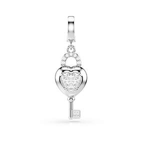 Charm Idyllia, Taglio misto, Cuore con chiave, Bianco, Placcato rodio