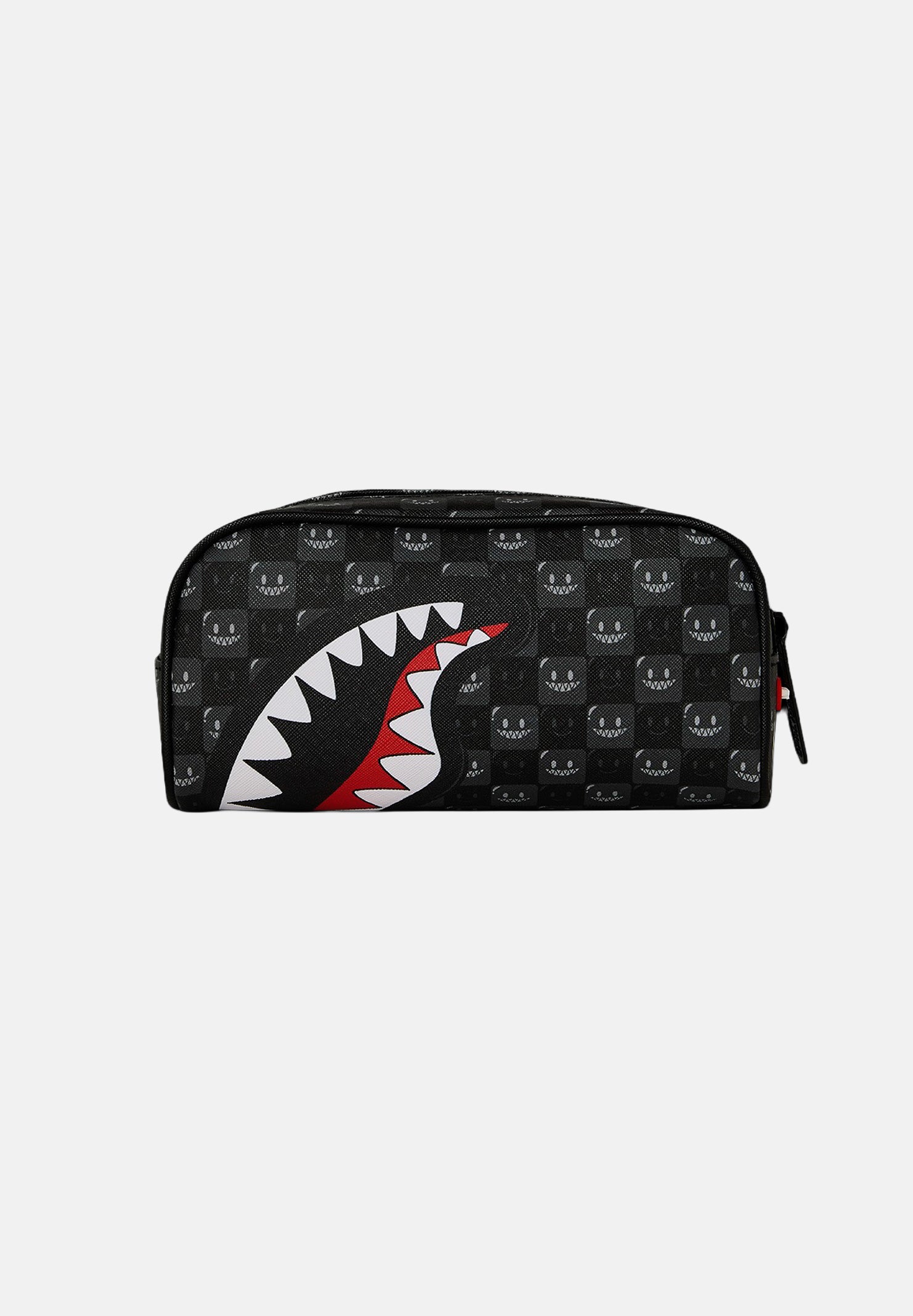 Image of SPRAYGROUND Astuccio SHARK MONOGRAM nero per uomo, donna e bambino con stampa Shark Mouth e chiusura a zip.
