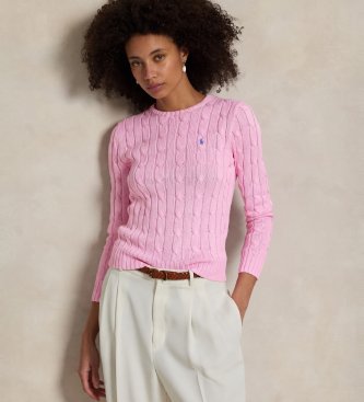 Maglione rosa in cotone lavorato a trecce
