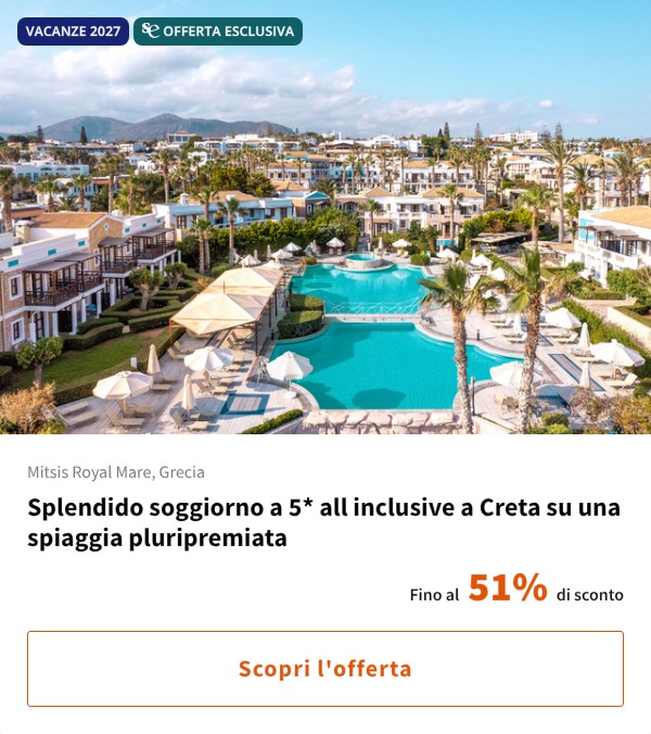 Splendido soggiorno a 5* all inclusive a Creta su una spiaggia pluripremiata