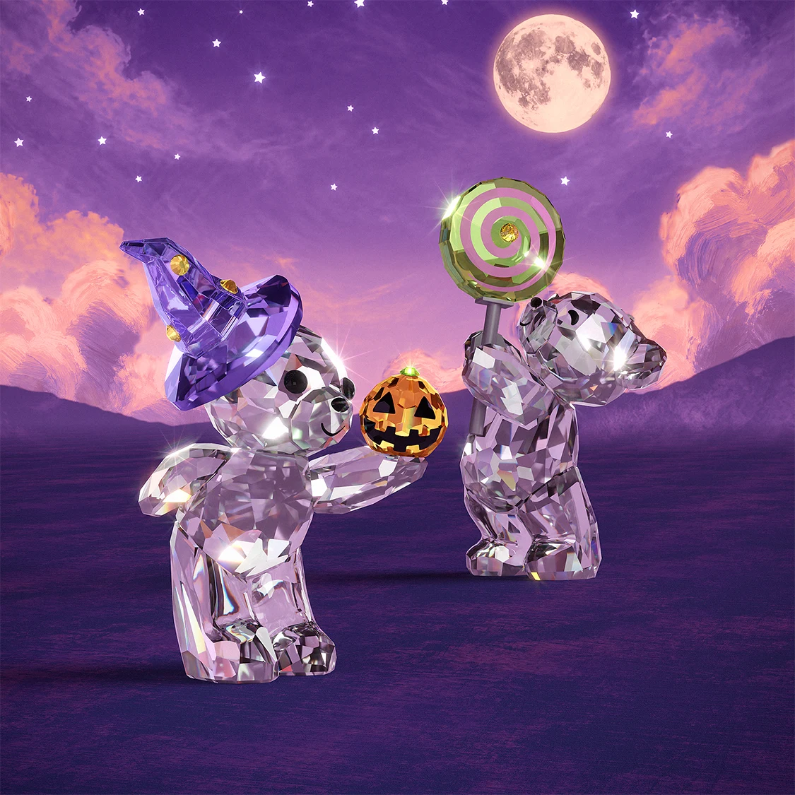 Due Orsetti Kris Swarovski in cristallo con dolcetti di Halloween