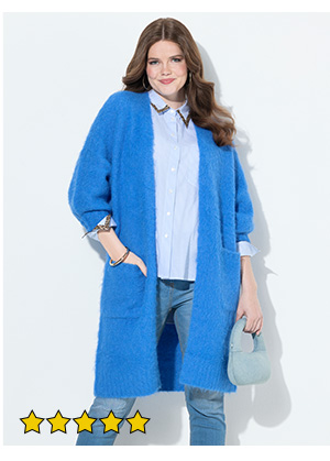 Cardigan lungo, morbidissimo, forma aperta, maniche lunghe