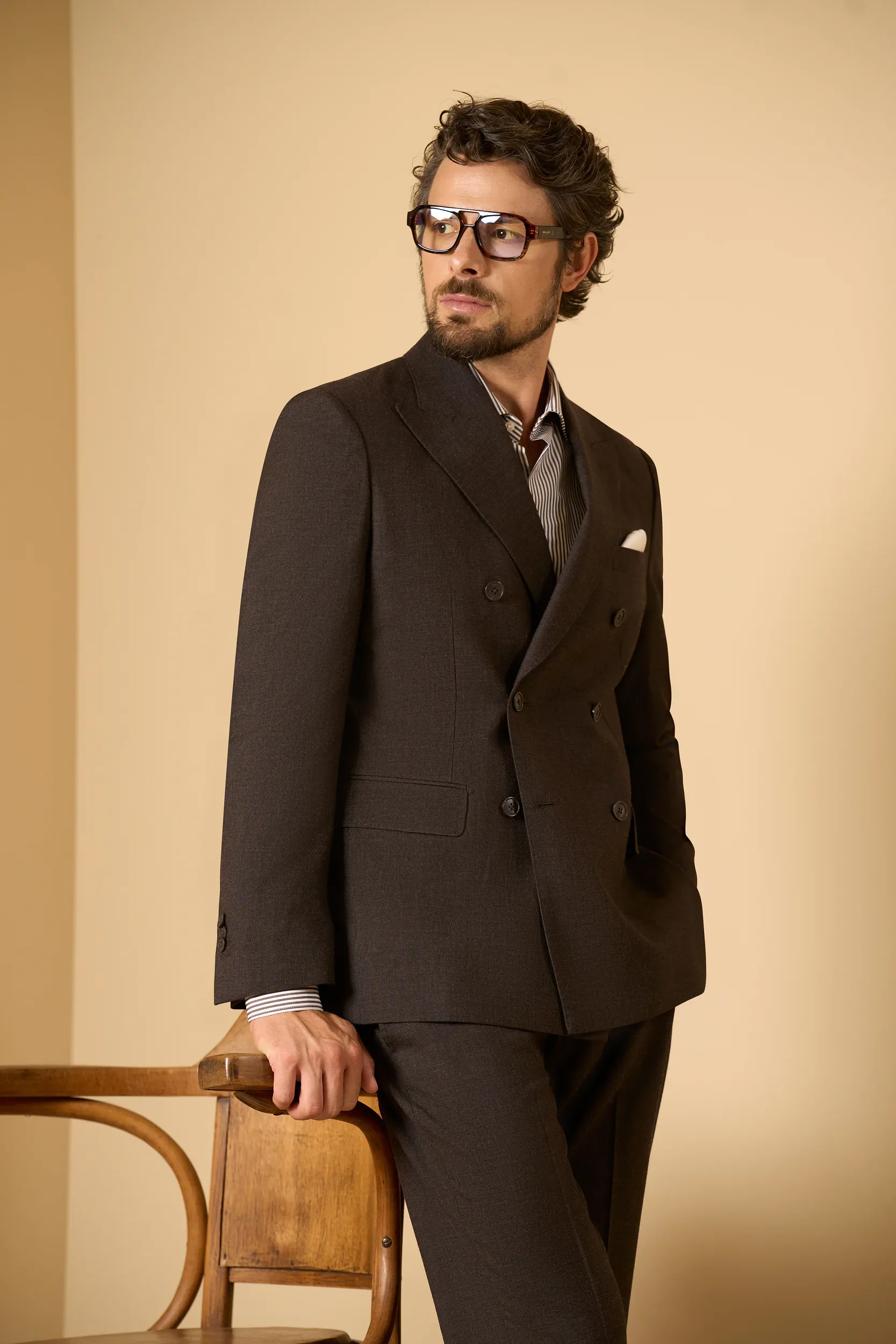 Image of Giacca marrone doppiopetto lana vergine merinos custom fit