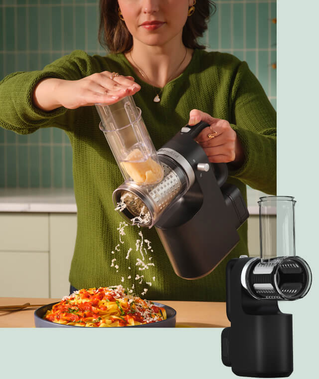 The KitchenAid Go Cordless Grater, Slicer, Shredder