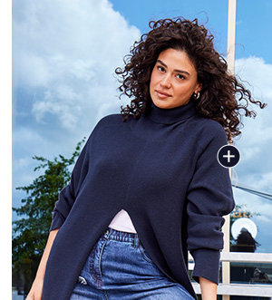 Elegante pullover lungo a linea A con colletto alto