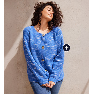 Giacca in maglia blu mélange con bottoni