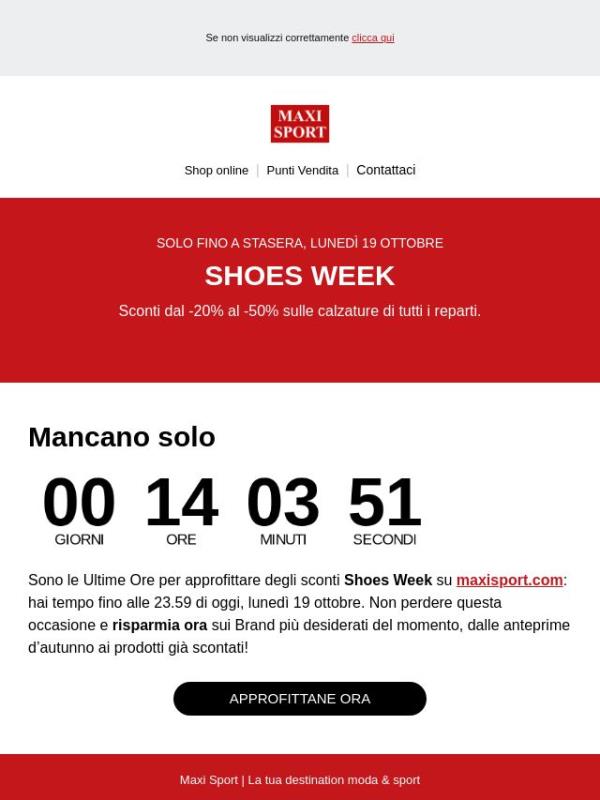 ⏳ ULTIME ORE: la Shoes Week termina stasera!