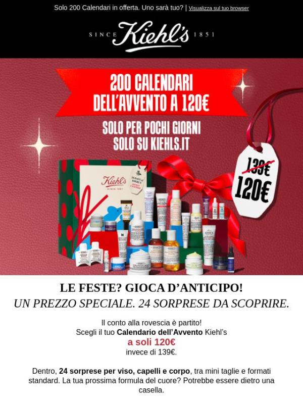 🎁 Il Natale può aspettare. Il tuo Calendario Kiehl’s, no!