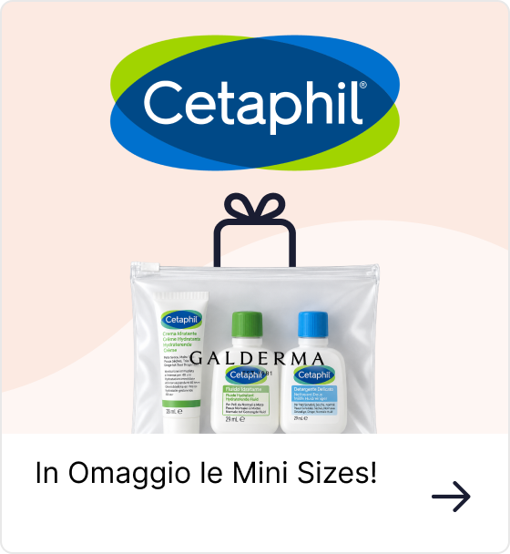 Cetaphil logo above a clear pouch containing three travel-size Cetaphil skincare bottles and tube (Galderma), gift promotion