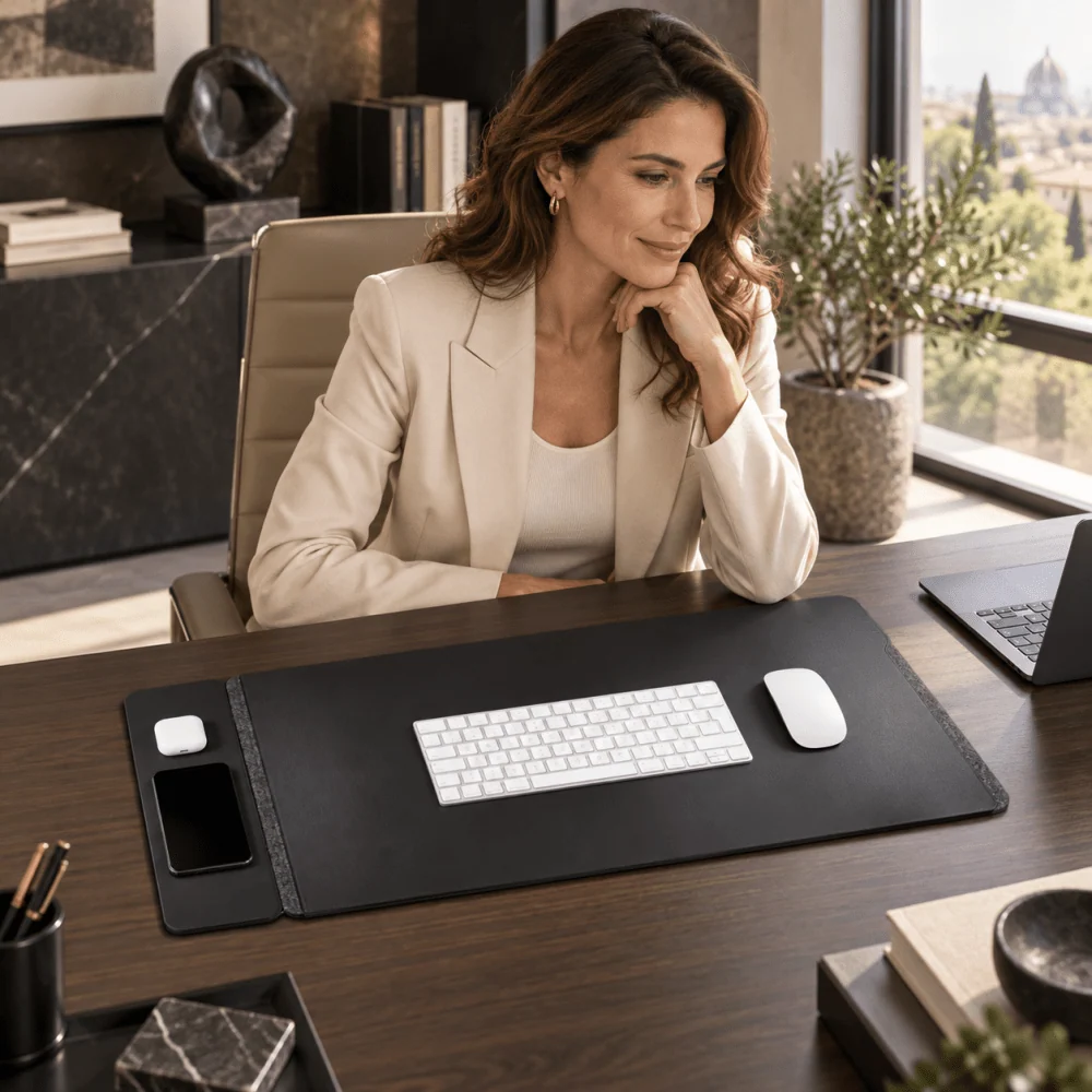 Pininfarina Shop - Accessori da scrivania - Pininfarina DeskPro con Ricarica Wireless – Sottomano da Scrivania Multifunzionale