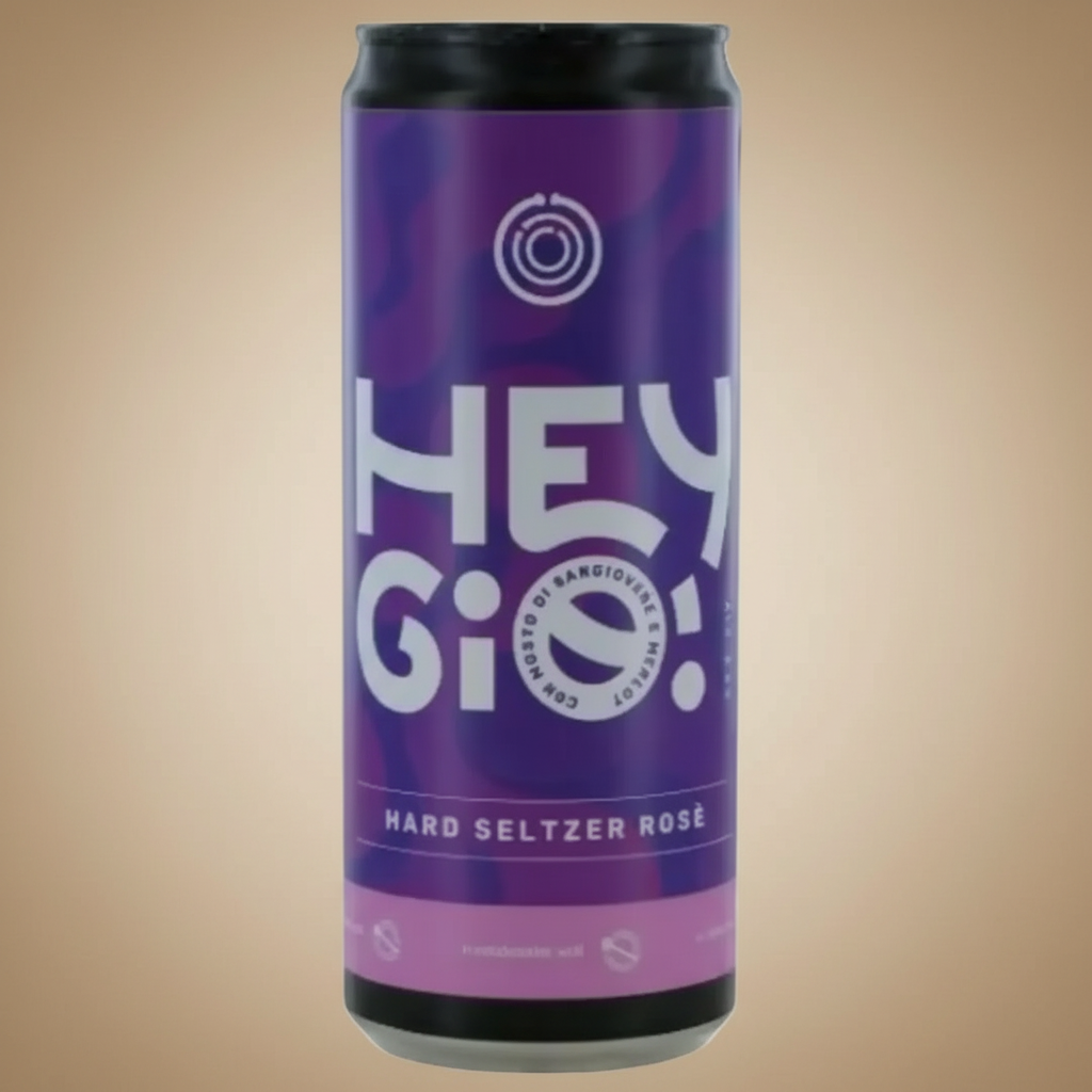 A can of "Hey Gio!" Hard Seltzer Rosé with Merlot.