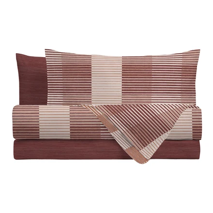 Completo Letto Matrimoniale in Cotone con Stampa - Fantasia Feel Me Gilbert Burgundy