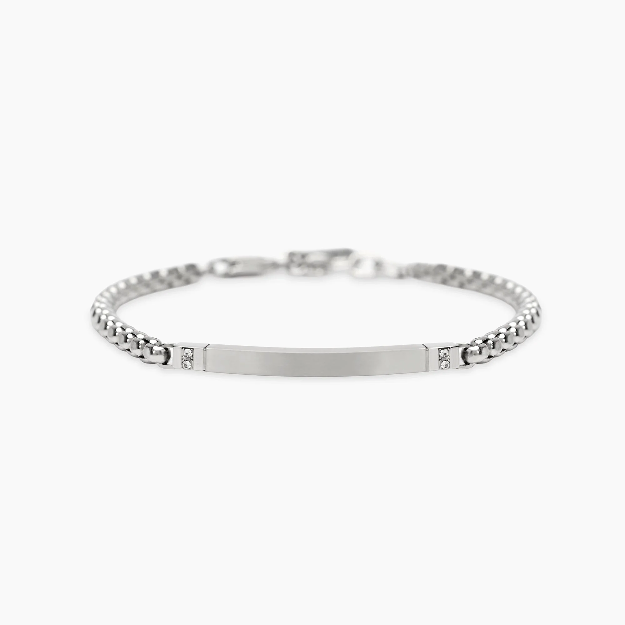 Image of Bracciale in acciaio con catena veneta e piastra STYLE 17