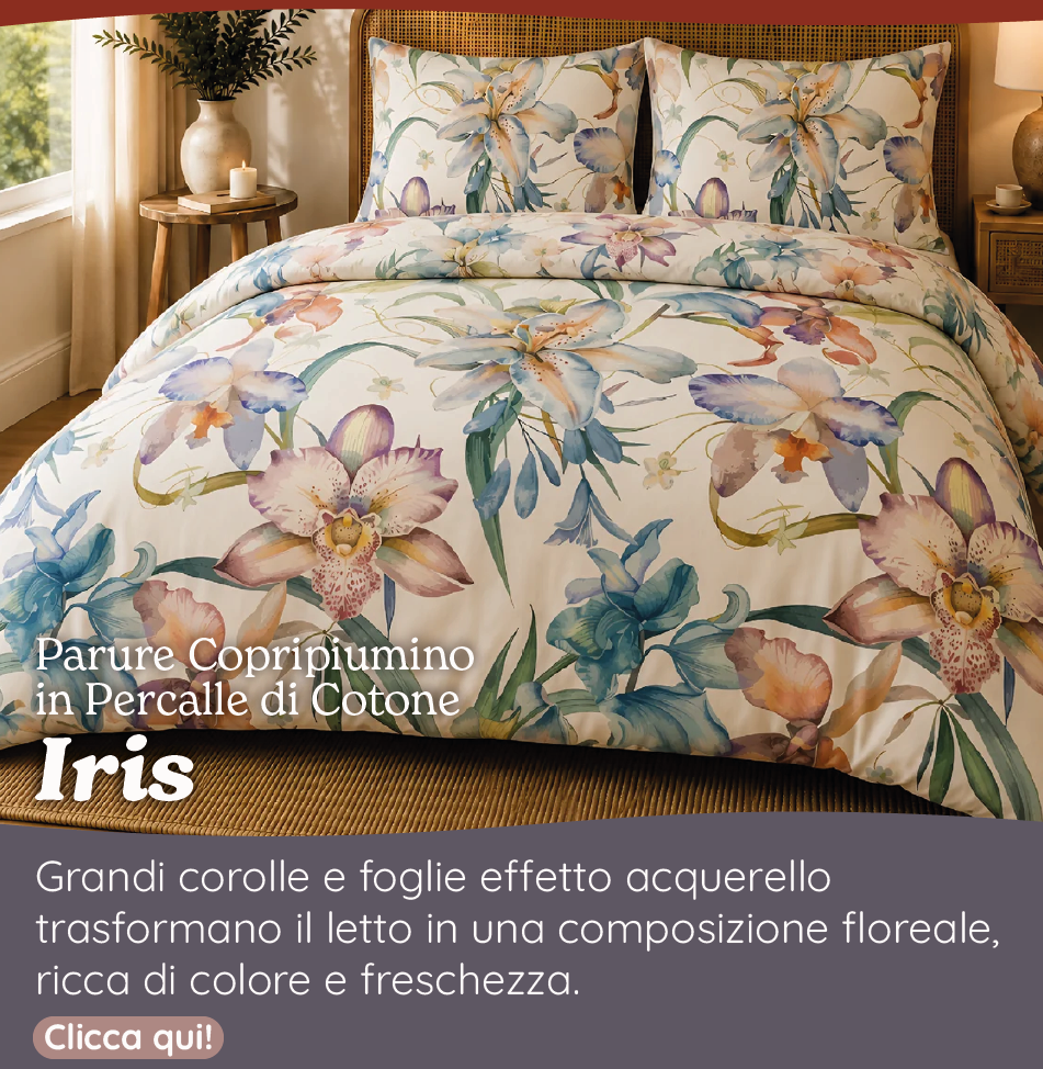Parure Copripiumino in Percalle di Cotone Fantasia Floreale - Iris