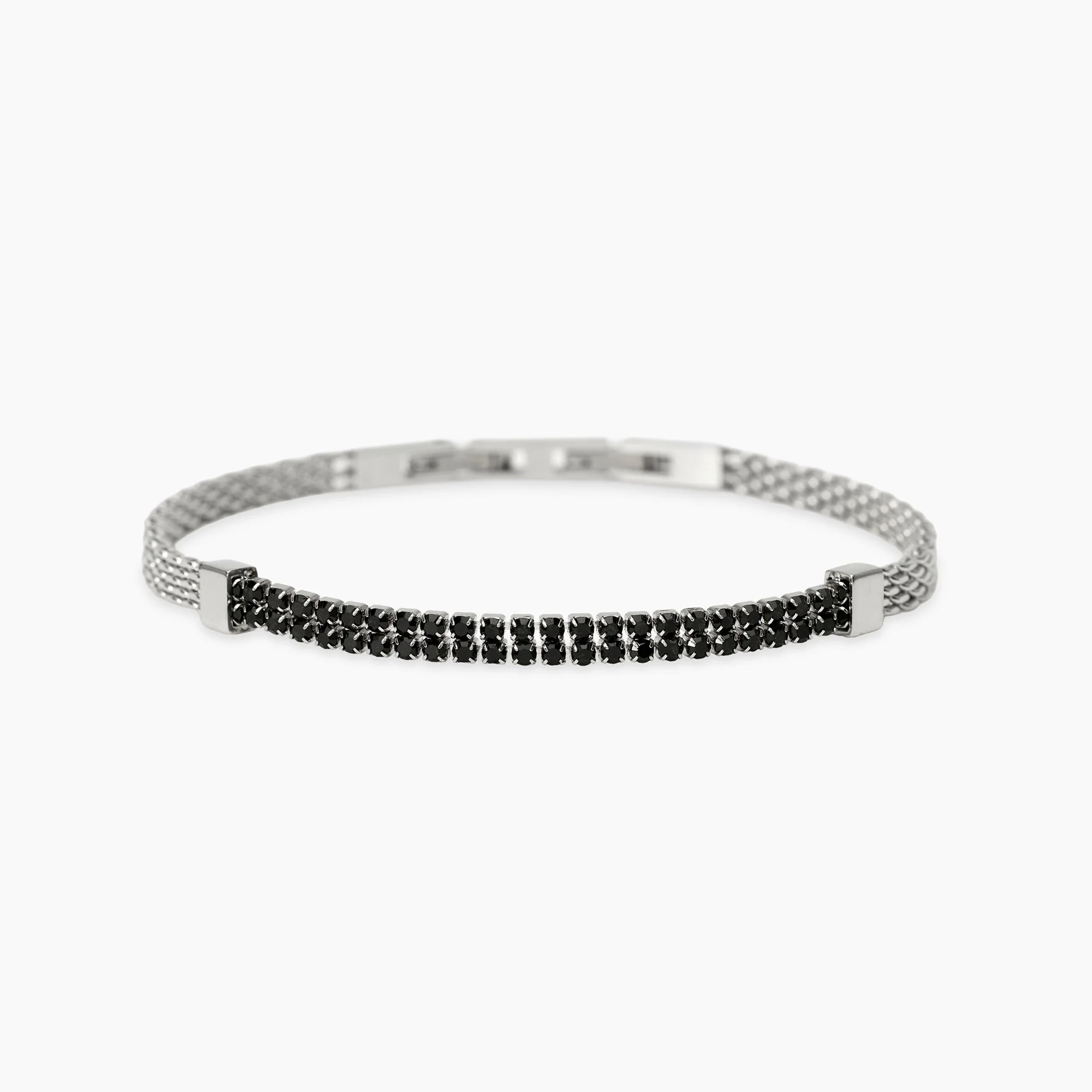 Image of Bracciale uomo in acciaio con catena panther e cristalli neri STYLE 15