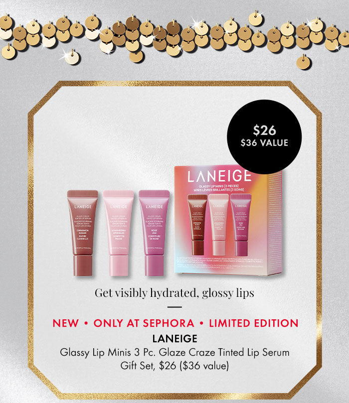 LANEIGE Glassy Lip Minis 3 Pc. Glaze Craze Tinted Peptide Lip Serum Gift Set