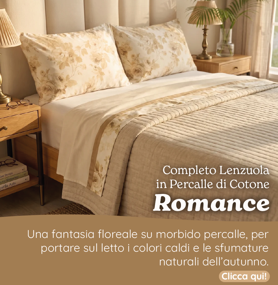 Completo Lenzuola in Percalle di Cotone Stampa Floreale - Romance