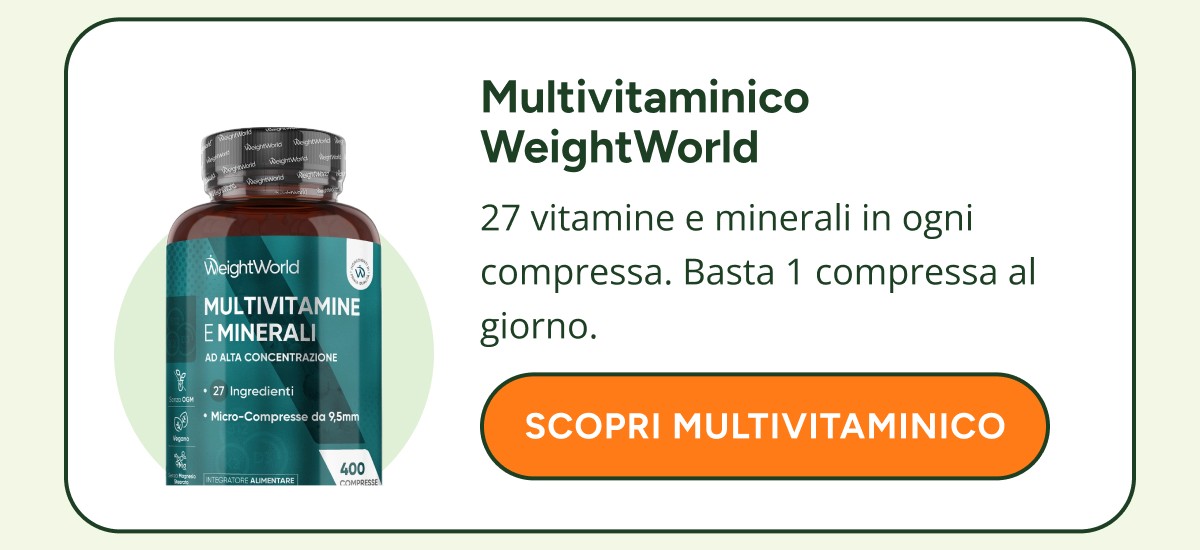 Multivitaminico WeightWorld 27 vitamine e minerali in ogni compressa. Basta 1 compressa al giorno. Scopri multivitaminico