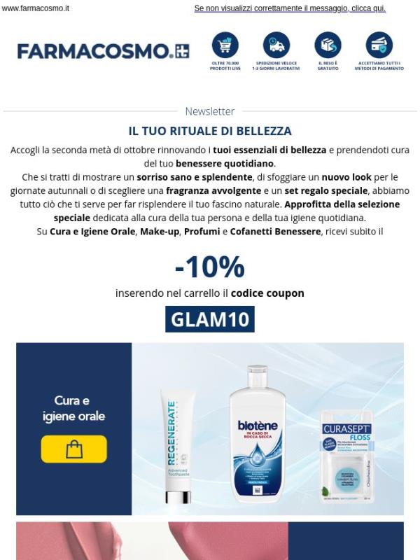 😄 -10% su Igiene Orale, Make-up, Profumi e Cofanetti per il tuo benessere!