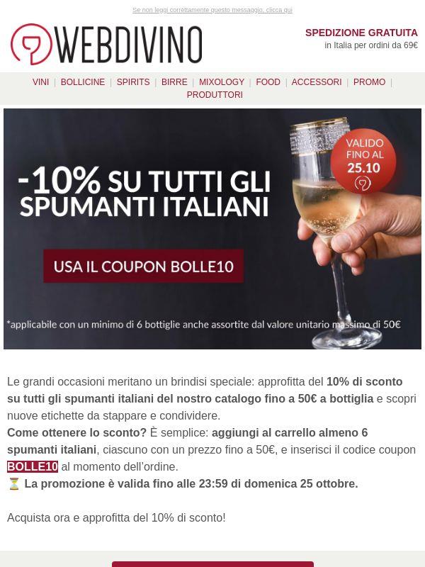 -10% su tutti gli spumanti italiani 🍾 Fino a domenica