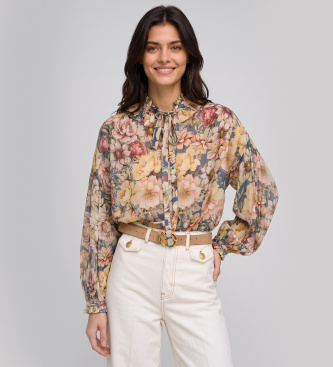 Camicia in crêpe a fiori multicolore