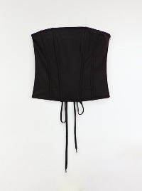 Corsetto nero senza spalline con lacci.