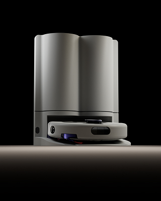 Il robot Dyson R2 Nurovi Wash+Dry nella sua stazione di ricarica