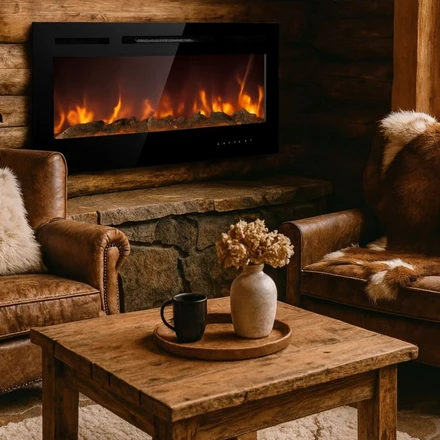 Camino Elettrico da Incasso da Parete LED 9 Colori 101x14x54 cm