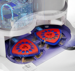 The Reuleaux pads on the Dyson R2 Nurovi Wash+Dry robot vacuum are cleaned in the dock.