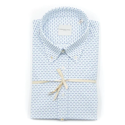 Camicia Bianca con Microfantasia Geometrica Blu