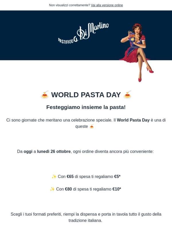 🍝 World Pasta Day: fino a €10 di regalo con il tuo ordine