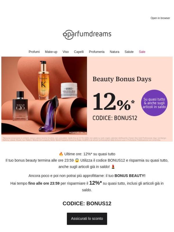 😱 Il tuo bonus beauty del 12%* sta per scadere