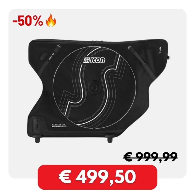 Black SC Icon wheeled bike travel case with protective wheel compartment on sale, 50% off, now €499,50