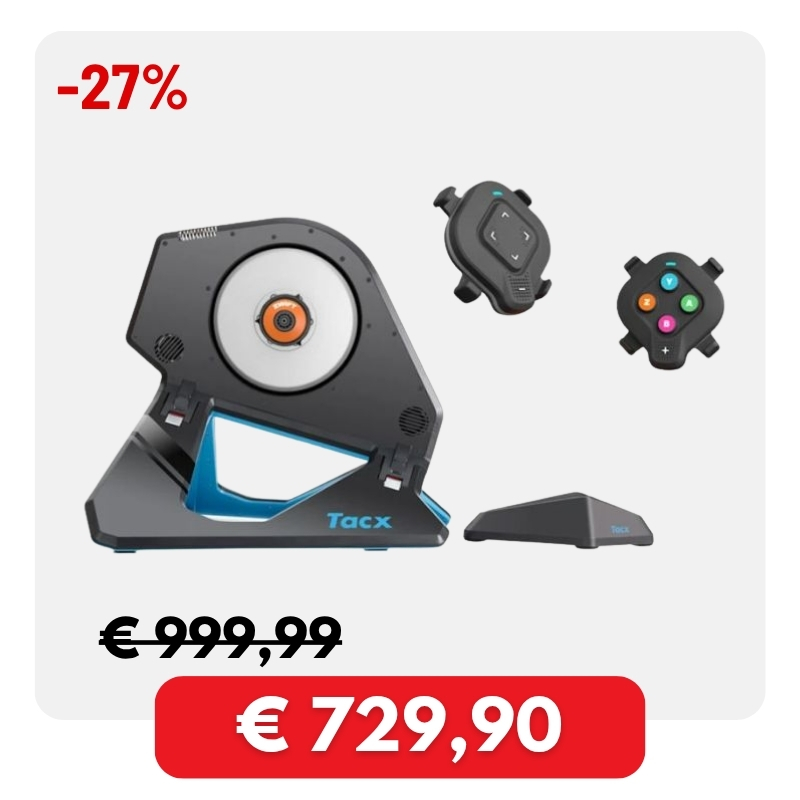 Tacx smart direct‑drive indoor bike trainer with two wireless controllers, discounted price €729.90