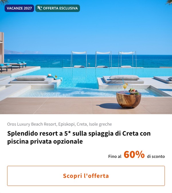 Splendido resort a 5* sulla spiaggia di Creta con piscina privata opzionale