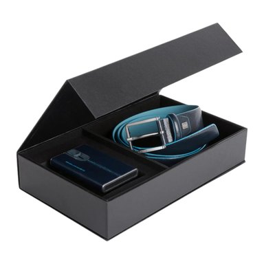 Piquadro — Cofanetto Regalo in Pelle con Portacarte per Uomo